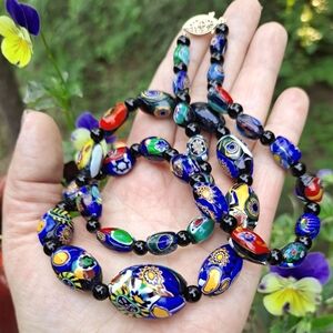 Vintage Millefiori Flower Glass Beaded Necklace